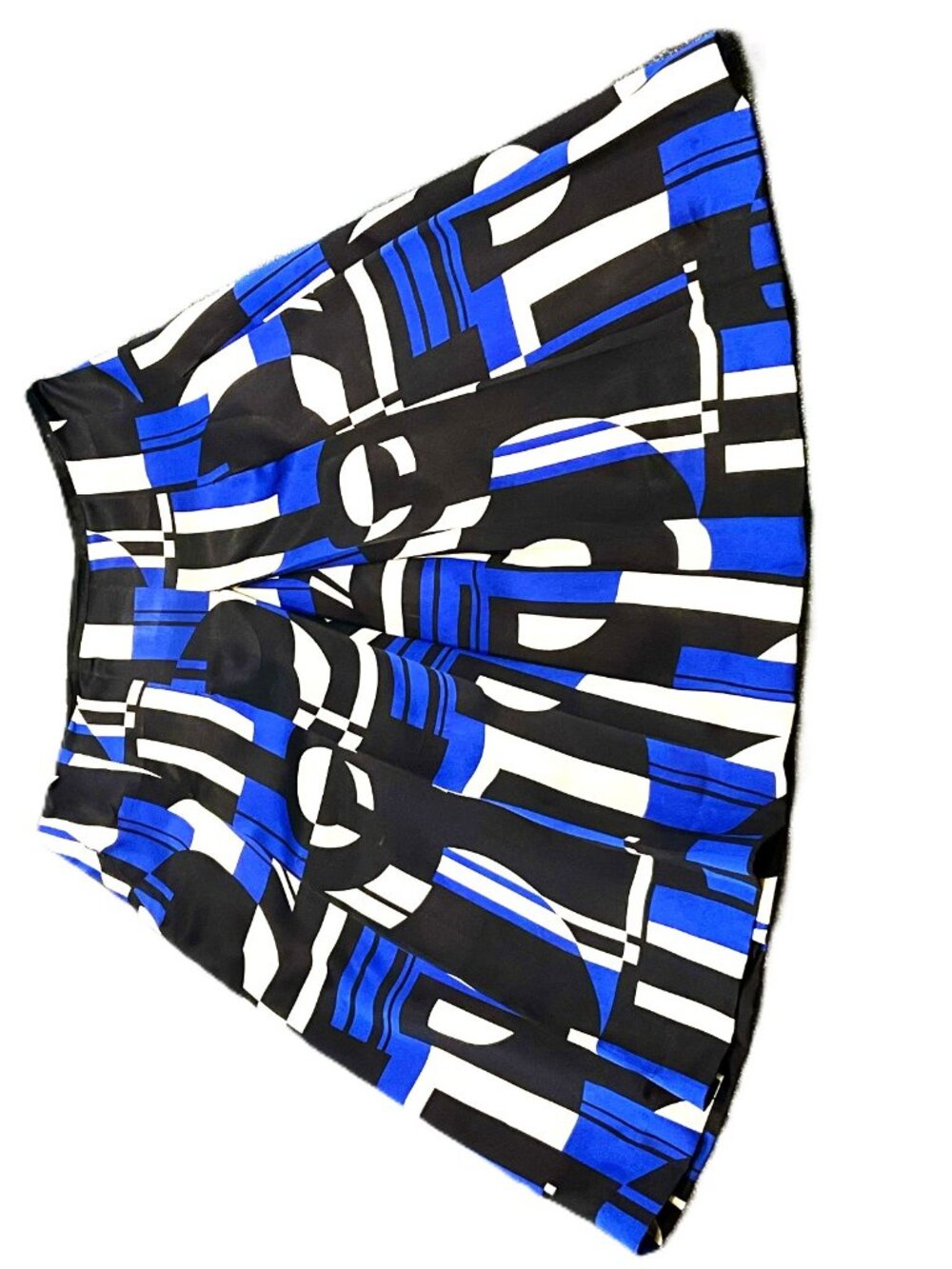 LOVELOVELOVE Blue Black Abstract Print Pleated Skirt Size S